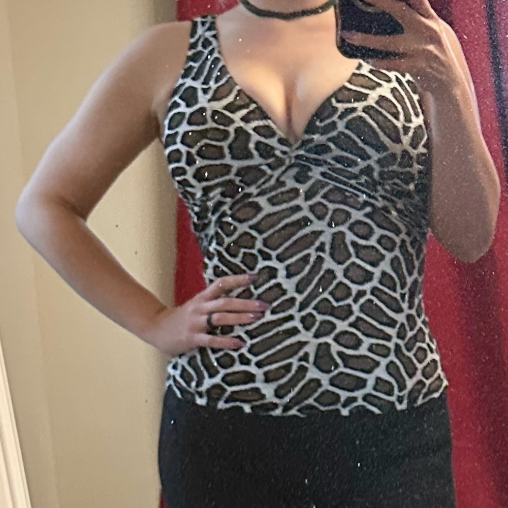 Cache Xs Metallic Animal Print Patterned Tank Top… - image 7